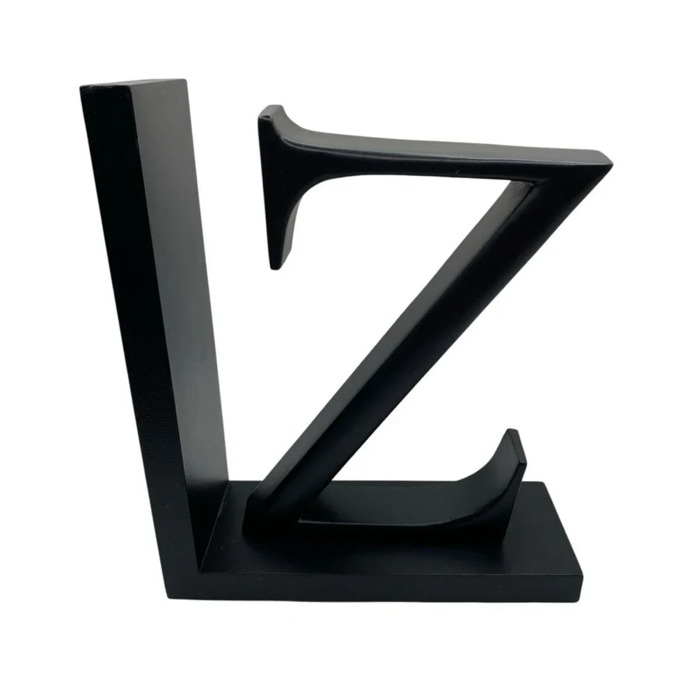Pair Ikea Black A & Z Bookends Metal Letters on Wood 8” X 7” Library Book Ends